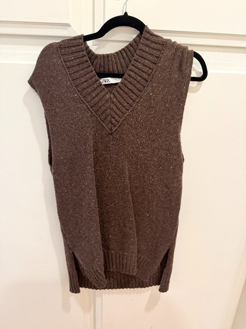 Zara Brown Marled Knit V-Neck Sweater Vest Sz S